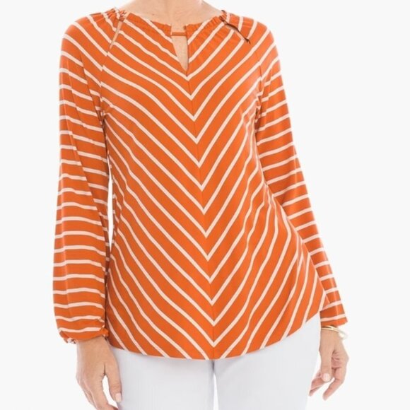 Chico's Size 16 Striped Peek-a-boo Peasant Top - Picture 1 of 10